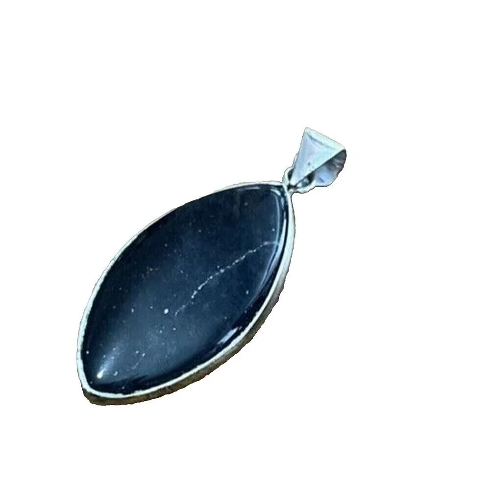 Marquise Cut Black Amethyst Silver  Pendant - Picture 2 of 10